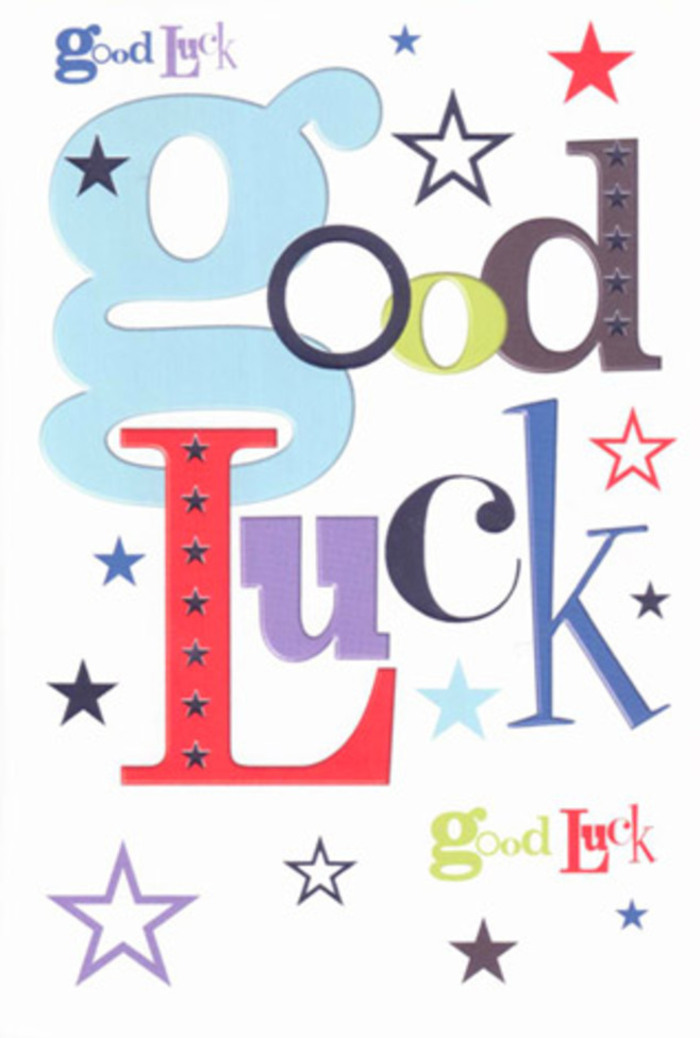 Lively and celebratory, this good luck card reads like a visual cheer from the heart of Chiswick-bold, welcoming, and full of life. Each letter, crafted in a mix of pastel blues, rich reds, deep blacks, and accented by sparkling colored stars, stands out on a clean white background, much like wildflowers brightening the Thames Path in spring. The diverse typography and playful starbursts create a sense of movement and excitement, as if the card itself is urging on a friend's dreams with a chorus of encouragement. Airy white space allows every color to shine, resulting in a modern yet sentimental composition that feels of-the-moment while nodding to timeless good wishes. More than just a note, this card is a keepsake talisman, full of hope and the supportive spirit you find throughout Chiswick, ready to accompany someone as they embark on a new adventure nearby or farther afield.